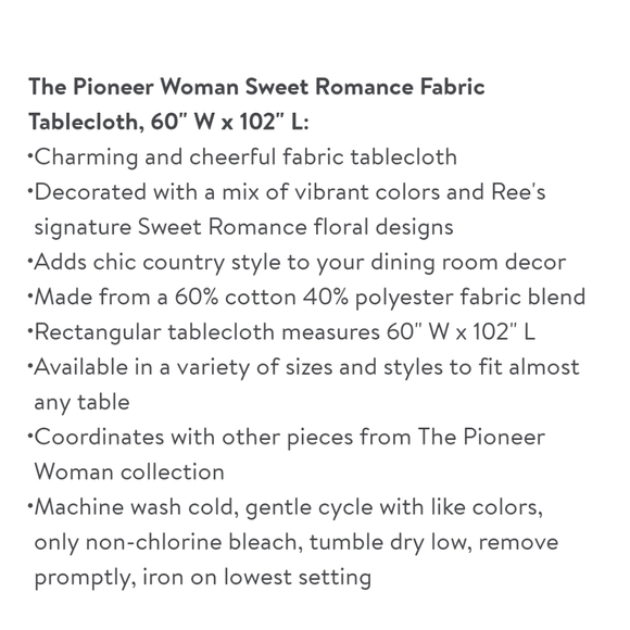 🌺 New Pioneer Woman Sweet Romance Fabric Tablecloth, 60" W x 102" L - Picture 2 of 6